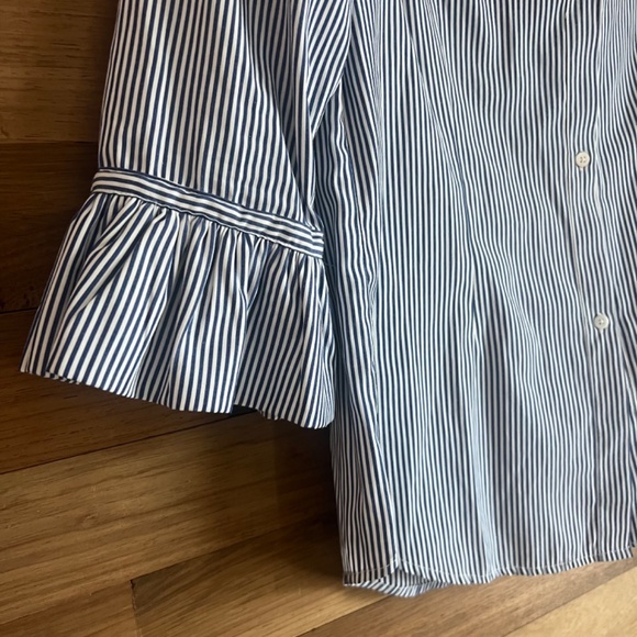 Gretchen Scott Blue & White Striped Ruffle Sleeve Priss Blouse - Picture 3 of 4